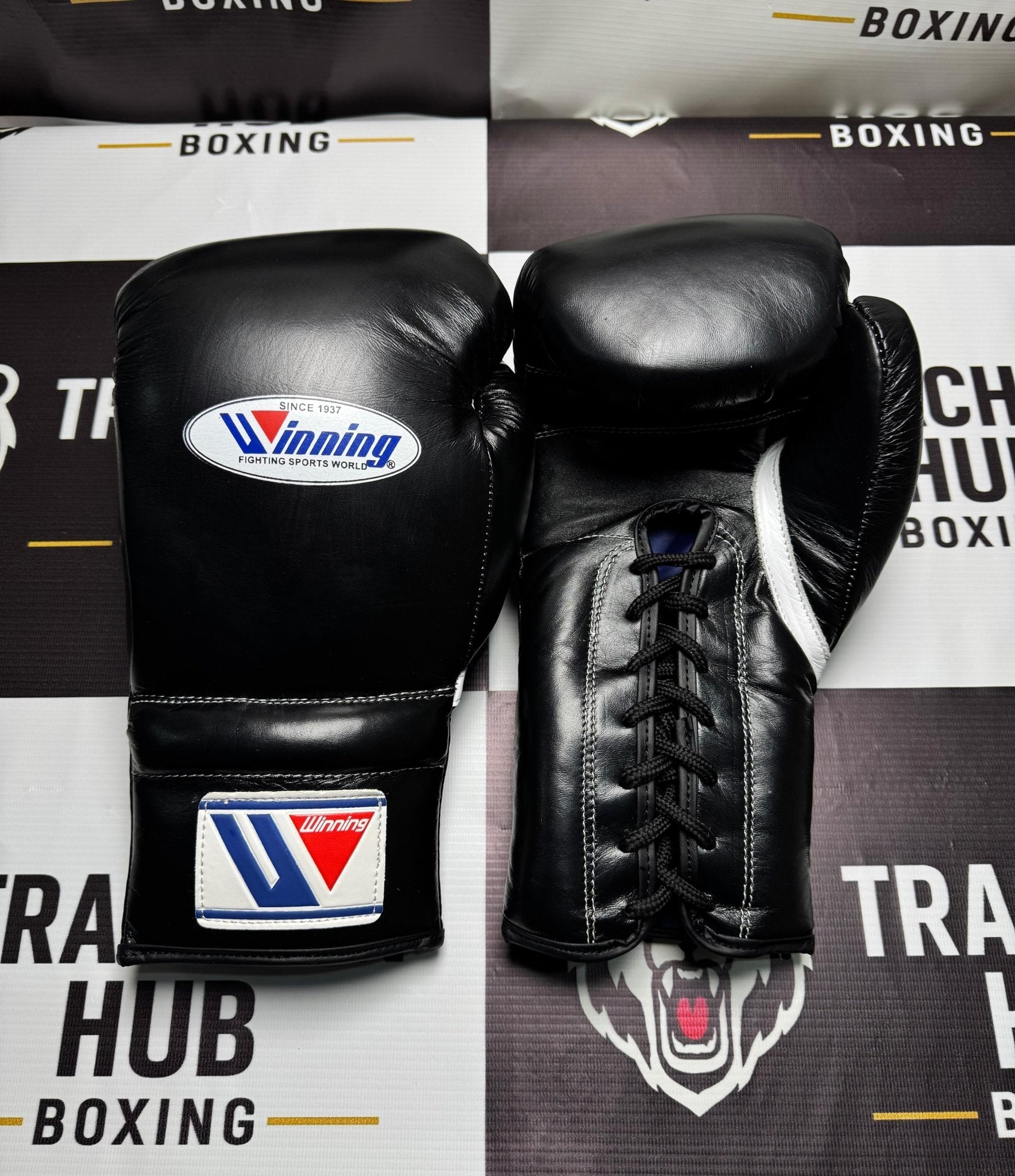 Custom Handmade Black Boxing Gloves - Winning - 100% Cow Leather