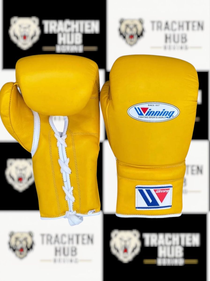 Custom Handmade Yellow Boxing Gloves - Winning - 100% Cow Leather • Custom Name Print