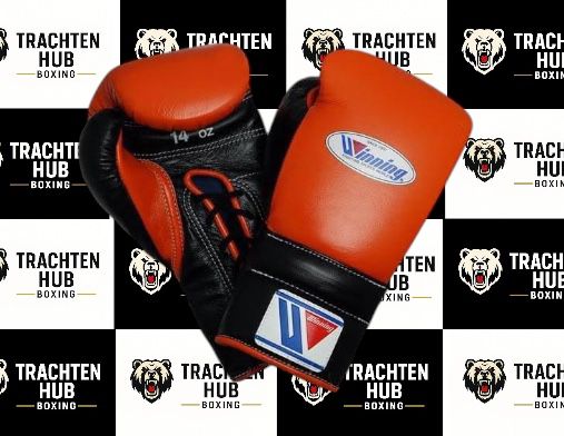 Custom Handmade Black orange Boxing Gloves - Winning - 100% Cow Leather • Custom Name Print | Handmade Boxing Gear by TRACHTEN HUB