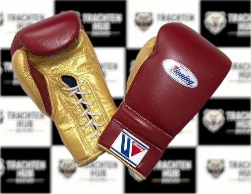 Custom Handmade Brown Gold Boxing Gloves - Winning - 100% Cow Leather • Custom Name Print | Handmade Boxing Gear by TRACHTEN HUB