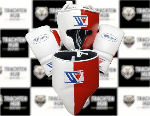Custom Handmade Brown White Kit - Winning - 100% Cow Leather • Custom Name Print | Handmade Boxing Gear by TRACHTEN HUB