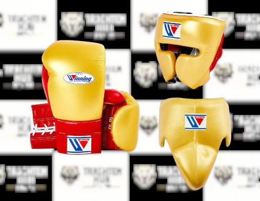 Custom Handmade Gold Red Kit - Winning - 100% Cow Leather • Custom Name Print | Handmade Boxing Gear by TRACHTEN HUB