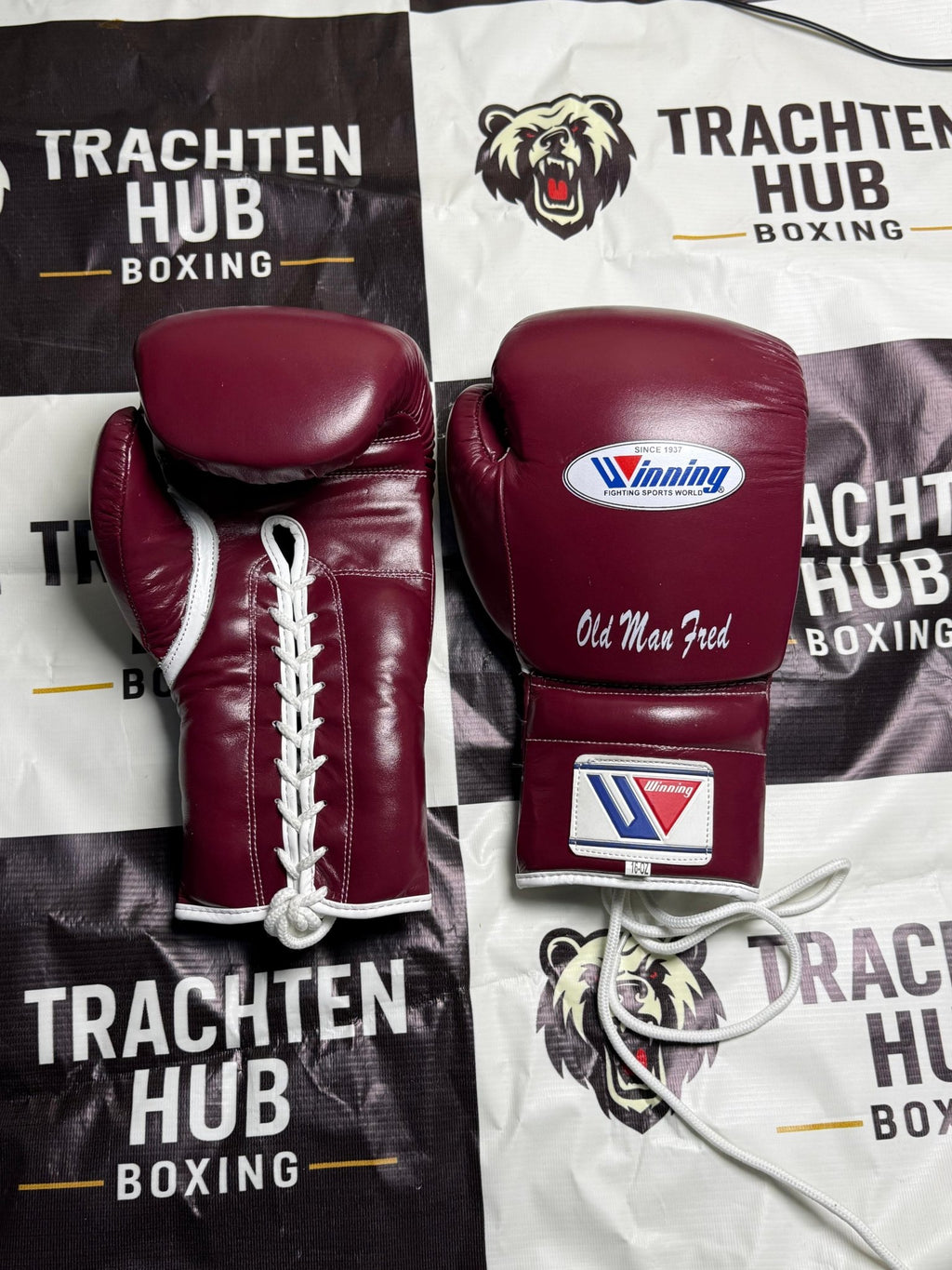 Custom Handmade Meronts Purple Boxing Gloves - Winning - 100% Cow Leather • Custom Name Print | Handmade Boxing Gear by TRACHTEN HUB
