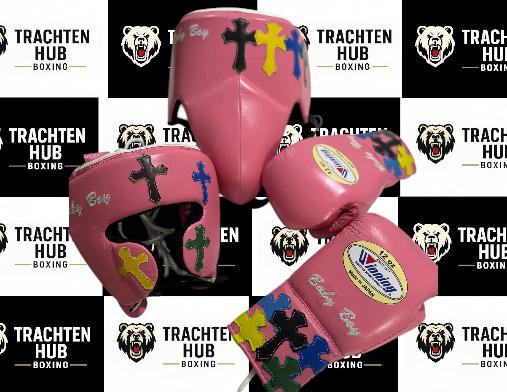 Custom Handmade Pink Chrome heart Kit - Winning - 100% Cow Leather • Custom Name Print | Handmade Boxing Gear by TRACHTEN HUB