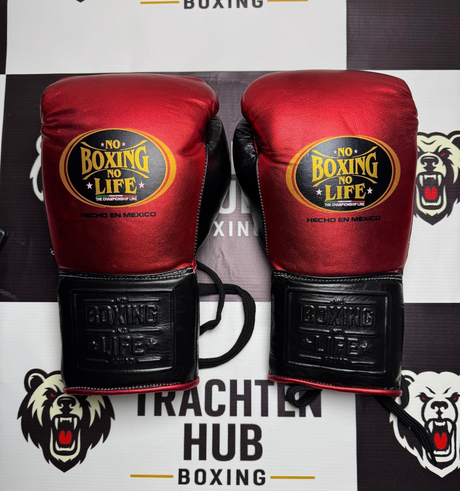 Custom Handmade Red Black Boxing Gloves - NBNL - 100% Cow Leather • Custom Name Print | Handmade Boxing Gear by TRACHTEN HUB