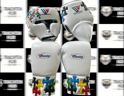Custom Handmade White Chrome Heart Kit - Winning - 100% Cow Leather • Custom Name Print | Handmade Boxing Gear by TRACHTEN HUB