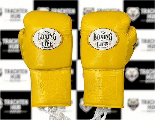 Custom Handmade Yellow Boxing Gloves - NBNL - 100% Cow Leather • Custom Name Print | Handmade Boxing Gear by TRACHTEN HUB