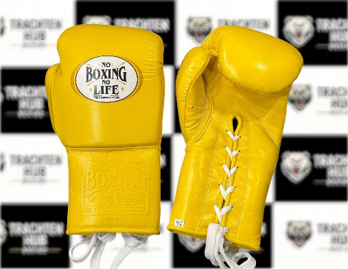 Custom Handmade Yellow Boxing Gloves - NBNL - 100% Cow Leather • Custom Name Print | Handmade Boxing Gear by TRACHTEN HUB