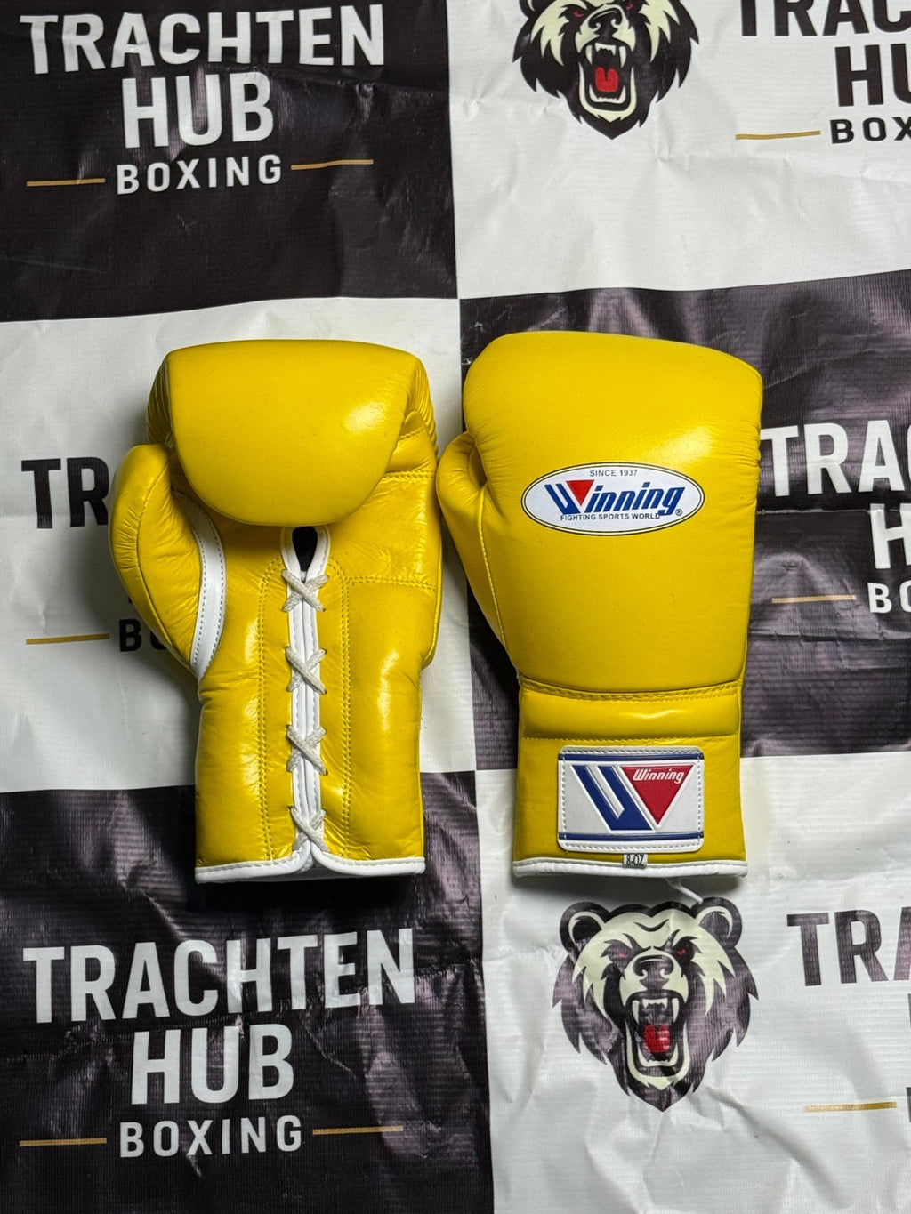 Custom Handmade Yellow Boxing Gloves - Winning - 100% Cow Leather • Custom Name Print | Handmade Boxing Gear by TRACHTEN HUB