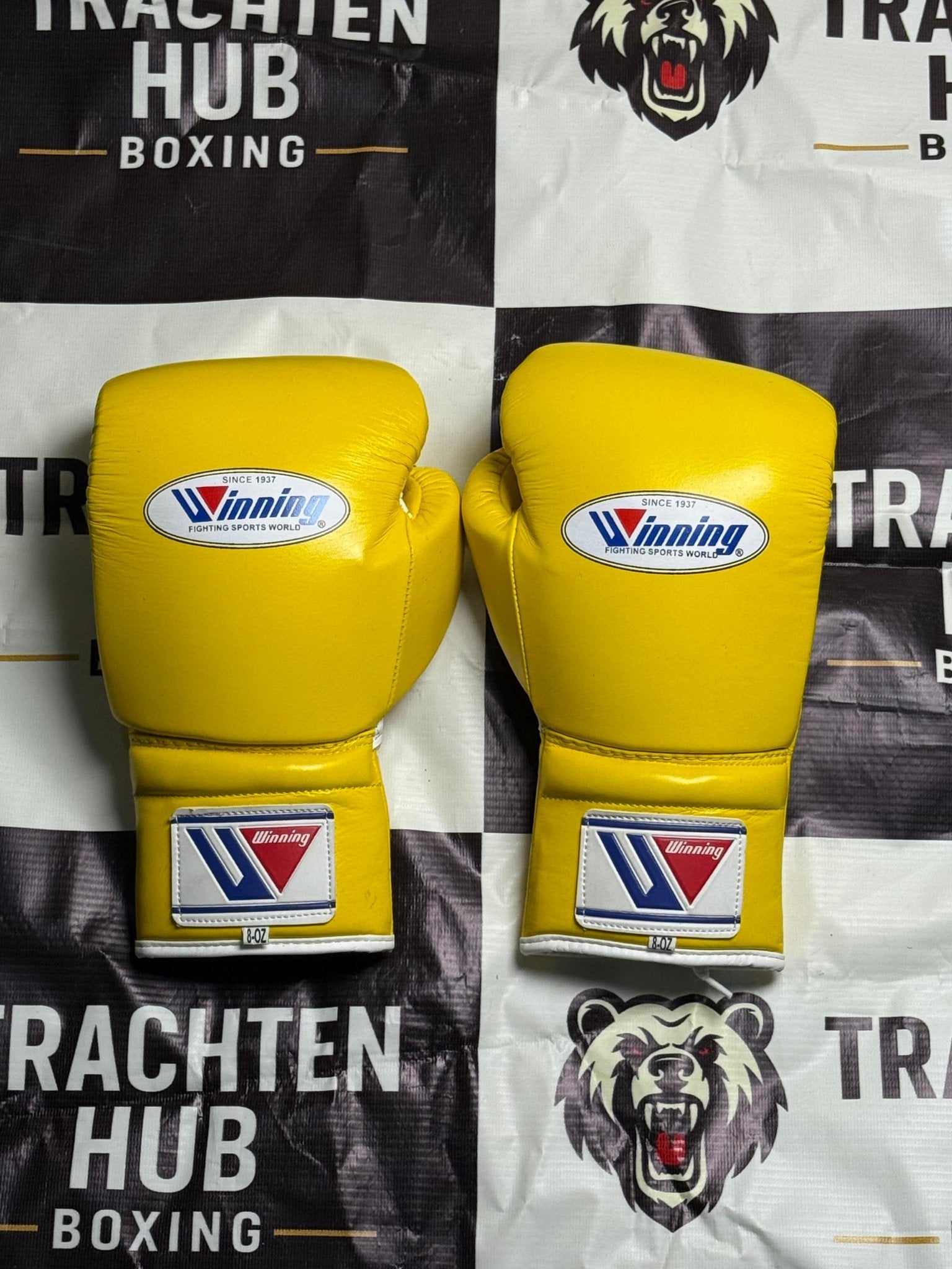 Custom Handmade Yellow Boxing Gloves - Winning - 100% Cow Leather • Custom Name Print | Handmade Boxing Gear by TRACHTEN HUB