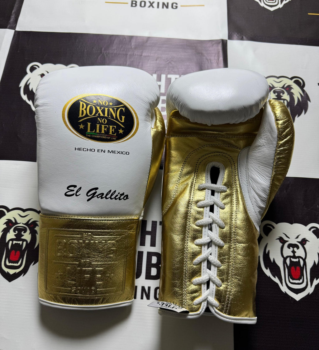 No Boxing No Life Gloves | Handmade Leather | White Gold | | Handmade Boxing Gear by TRACHTEN HUB
