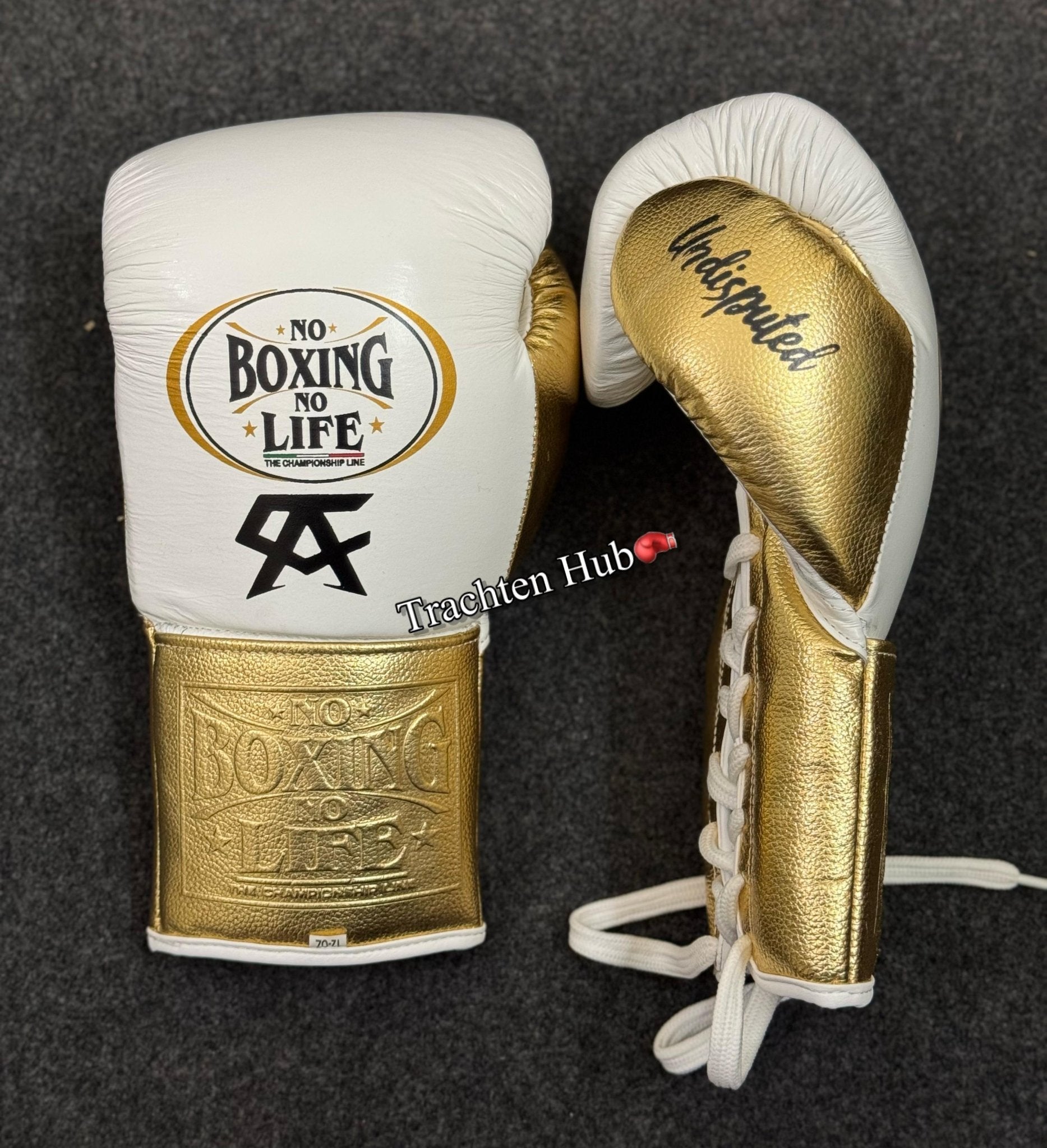 No Boxing No Life gloves – Canelo logo white and gold leather pair
