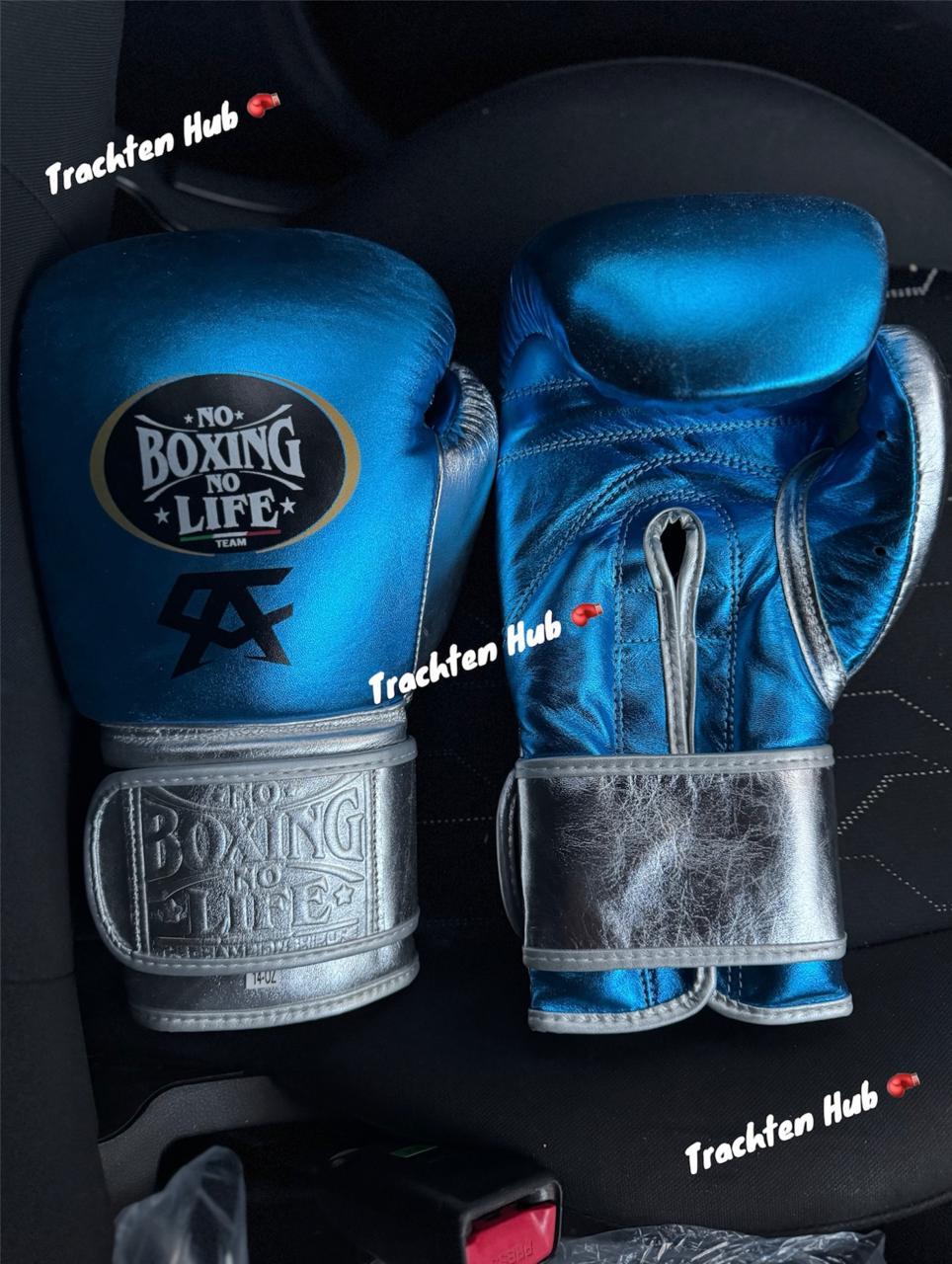 Handmade Silver Blue No Boxing No Life gloves for training