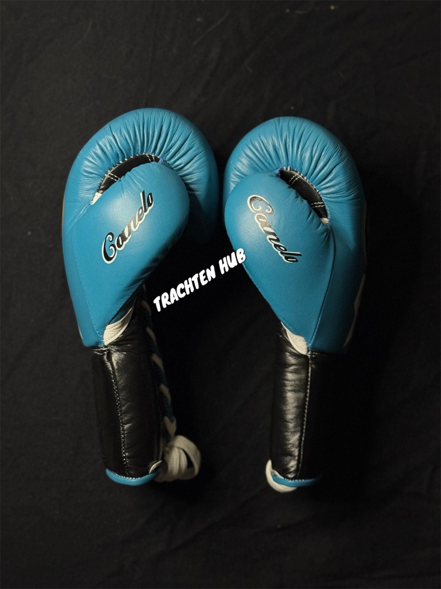 Handmade blue and black No Boxing No Life gloves for training