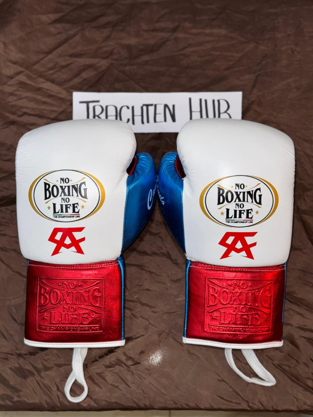 Handmade White blue No Boxing No Life gloves for training