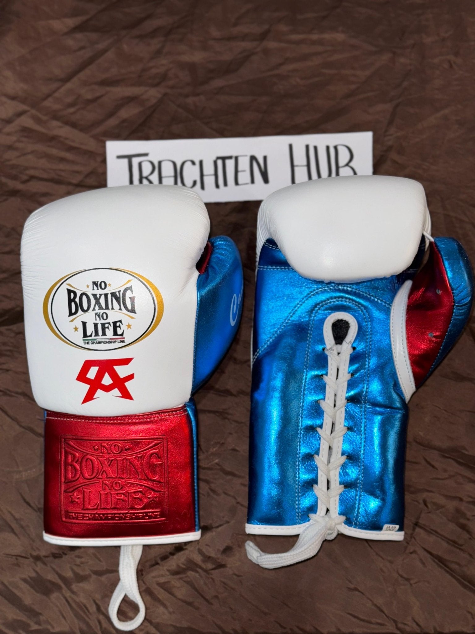 Handmade White blue No Boxing No Life gloves for training