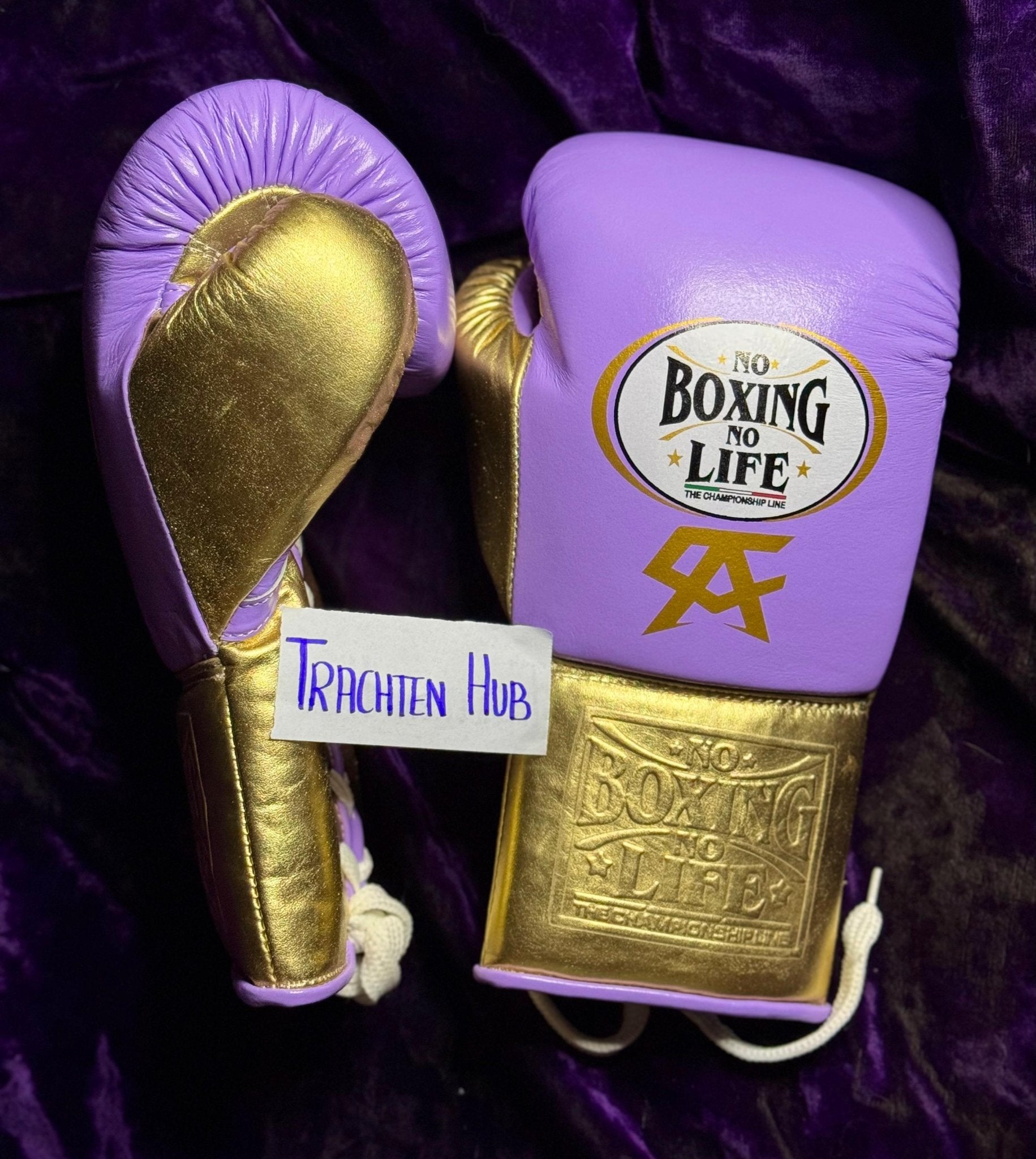 Handmade Purple Gold No Boxing No Life gloves for training