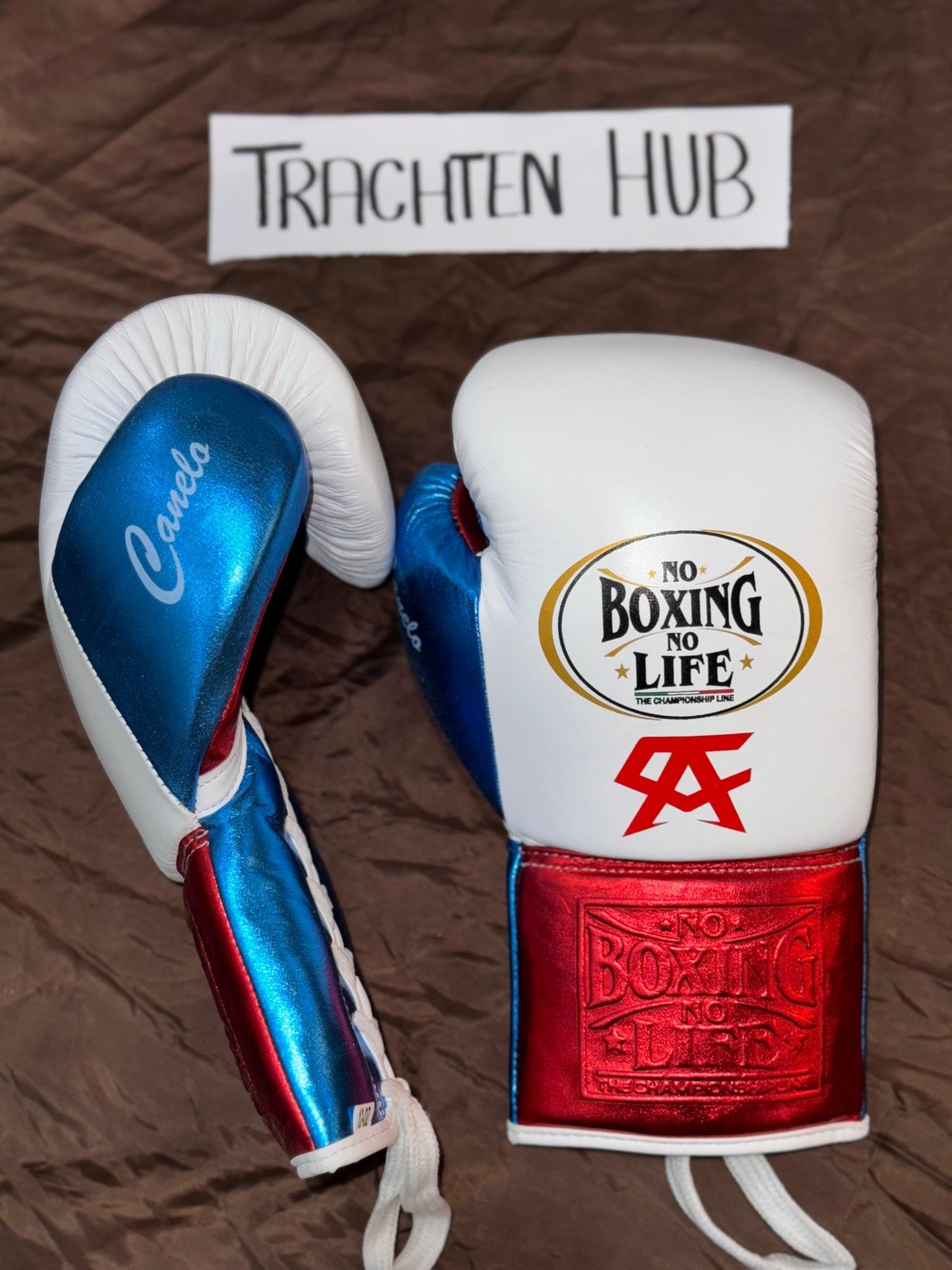 Handmade White blue No Boxing No Life gloves for training