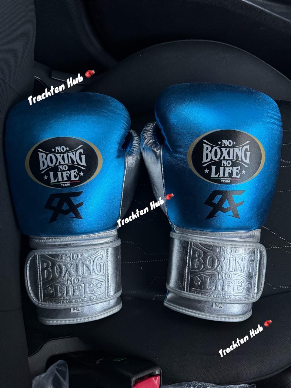 Handmade Silver Blue No Boxing No Life gloves for training
