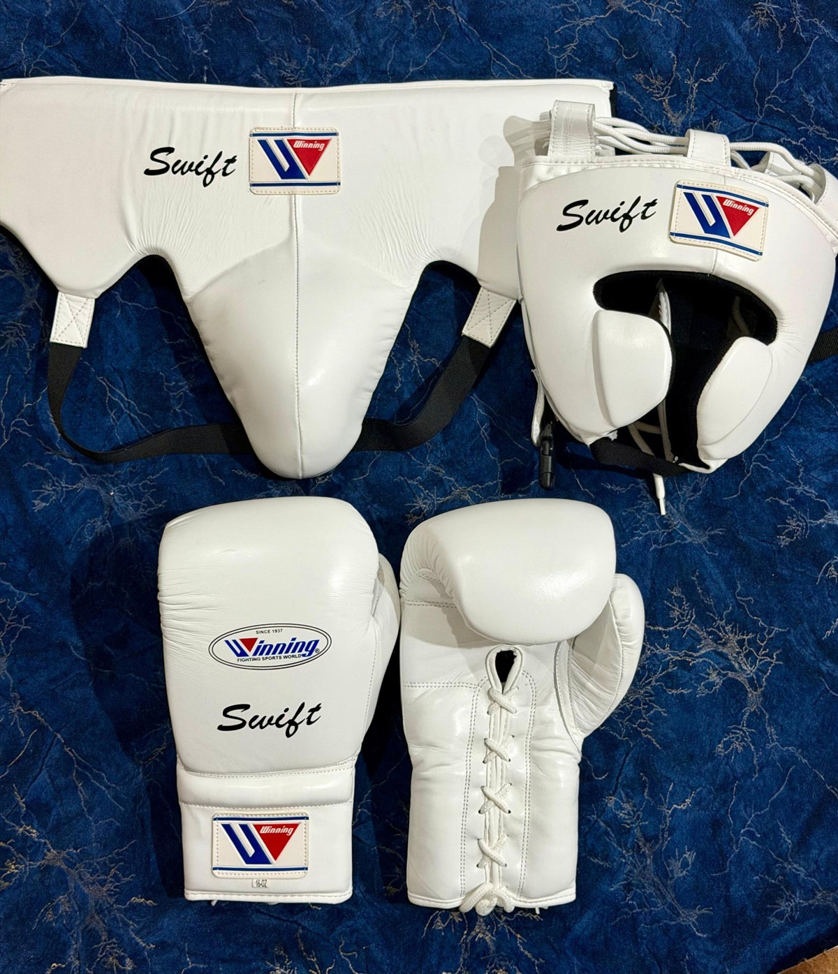 Premium Custom White Boxing Set – Handmade Genuine Leather – Name Print | Handmade Boxing Gear by TRACHTEN HUB