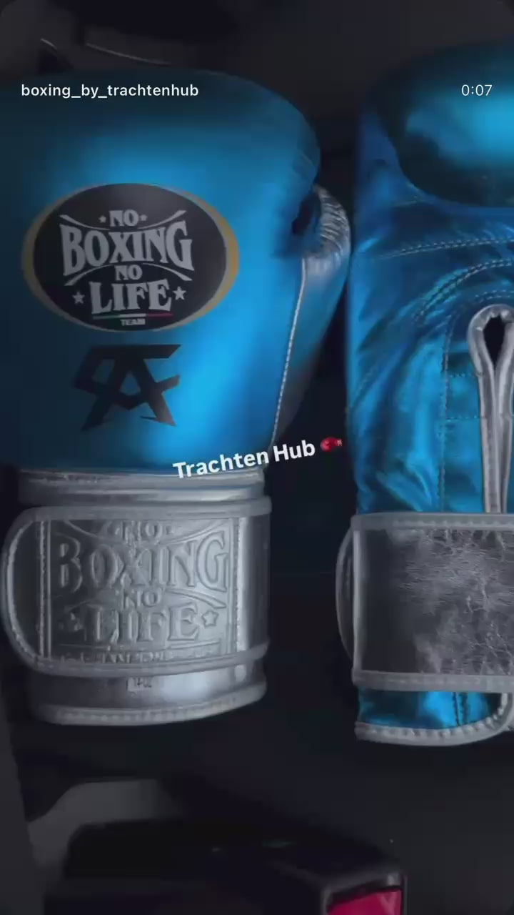 No Boxing No Life Gloves | Handmade Leather | Blue Silver