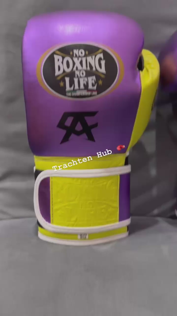 No Boxing No Life Gloves | Handmade Leather | Purple Yellow
