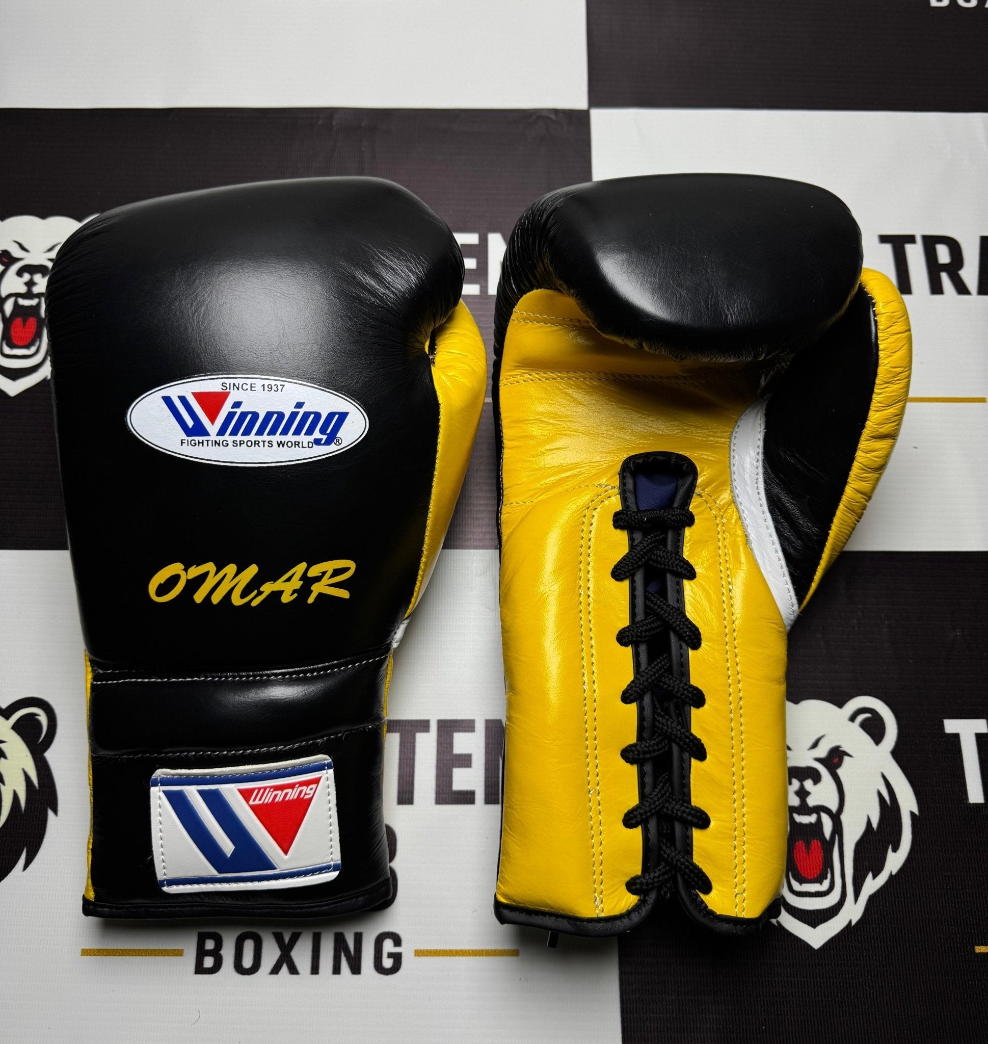Winning 2 - in - 1 Pro Boxing Kit – Train Hard | Black Yellow | | Handmade Boxing Gear by TRACHTEN HUB