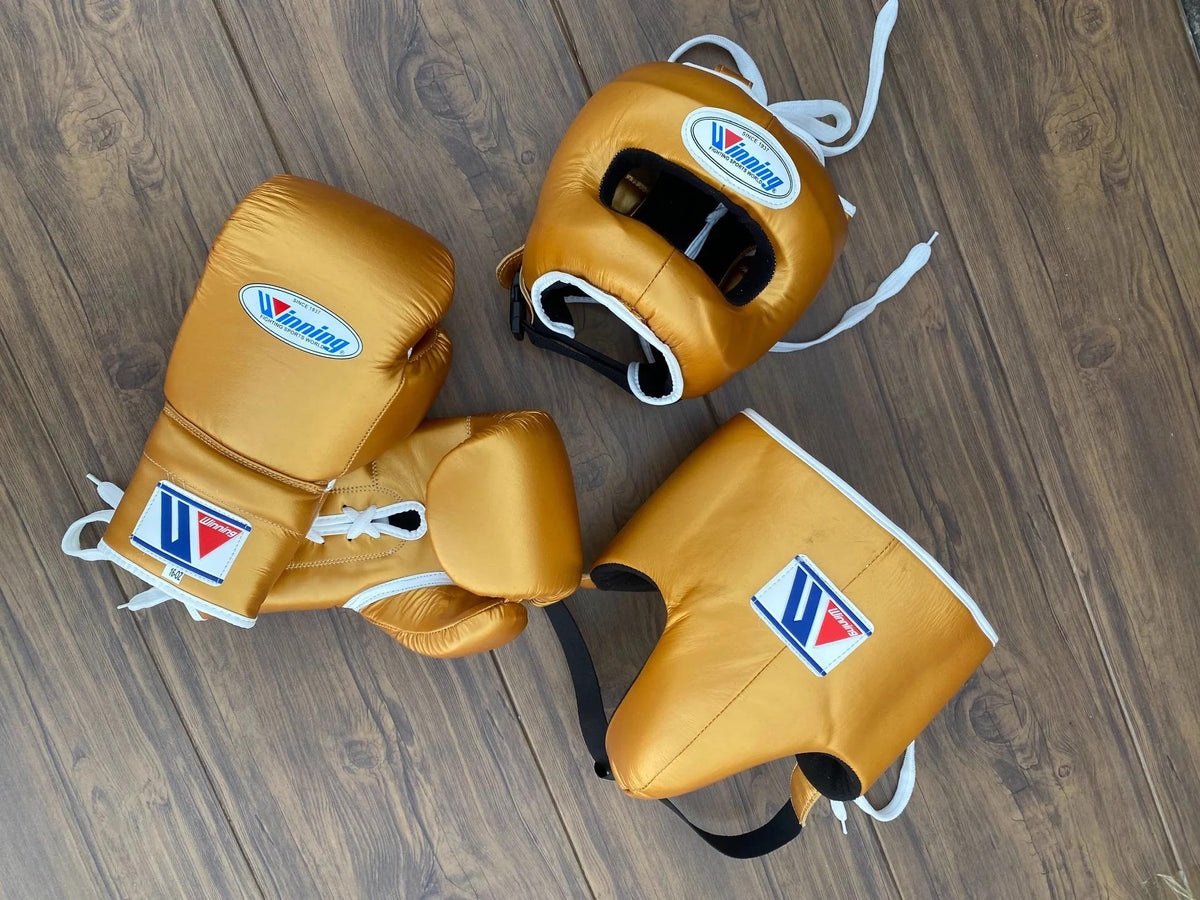 Winning 3 - in - 1 Pro Boxing Kit – Train Hard | Gold New | | Handmade Boxing Gear by TRACHTEN HUB