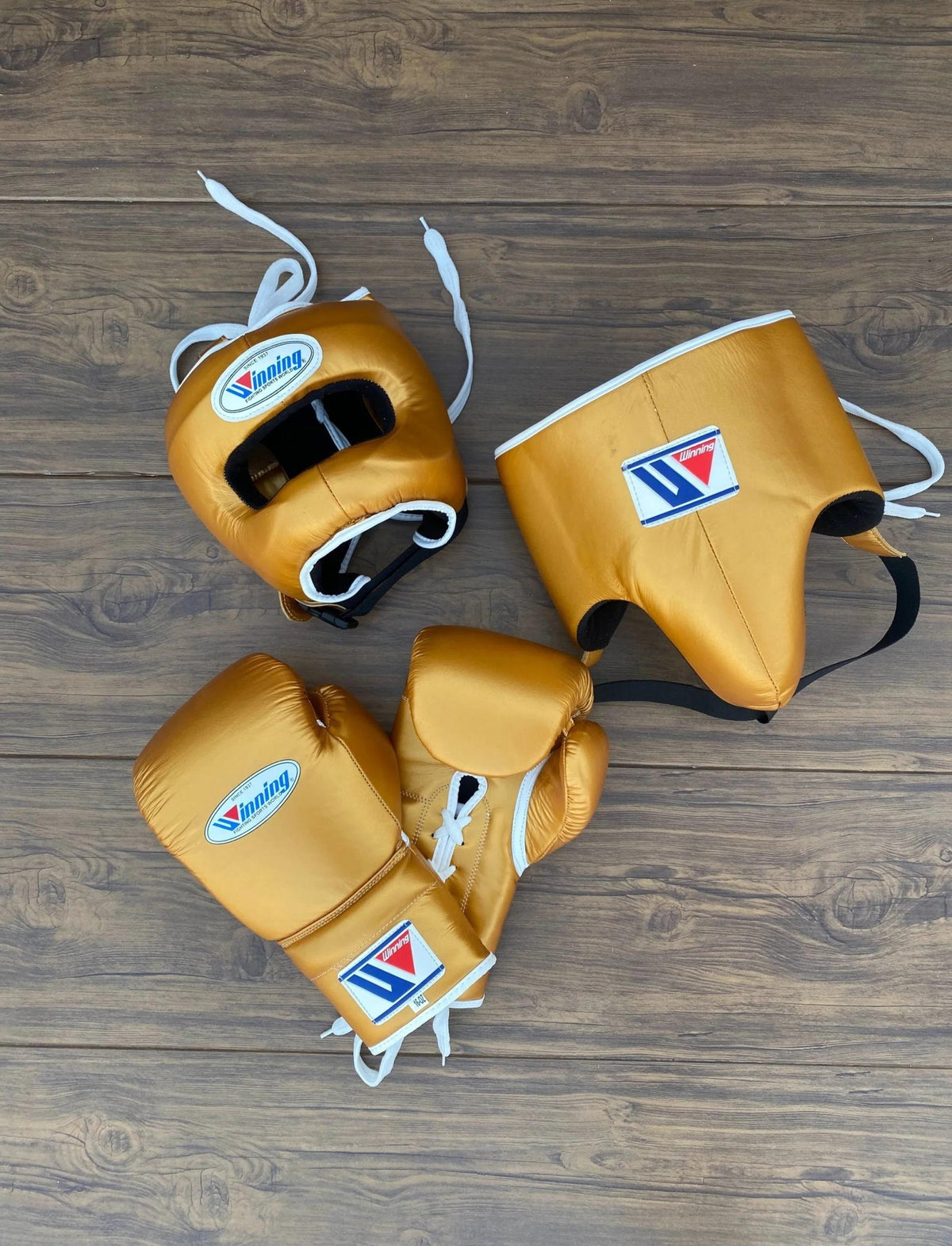 Winning 3 - in - 1 Pro Boxing Kit – Train Hard | Gold New | | Handmade Boxing Gear by TRACHTEN HUB