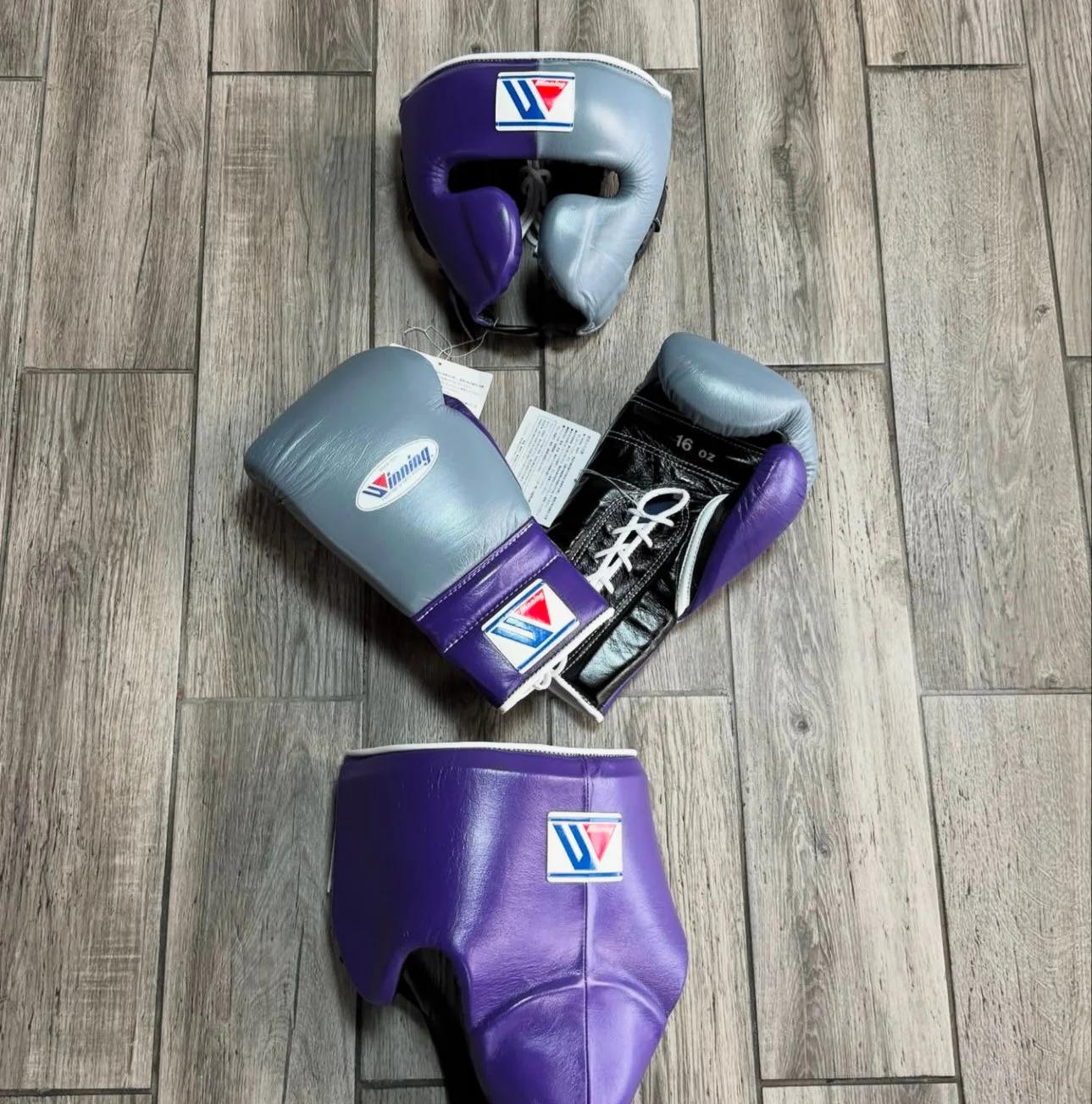 Winning 3 - in - 1 Pro Boxing Kit – Train Hard | Grey Purple | | Handmade Boxing Gear by TRACHTEN HUB