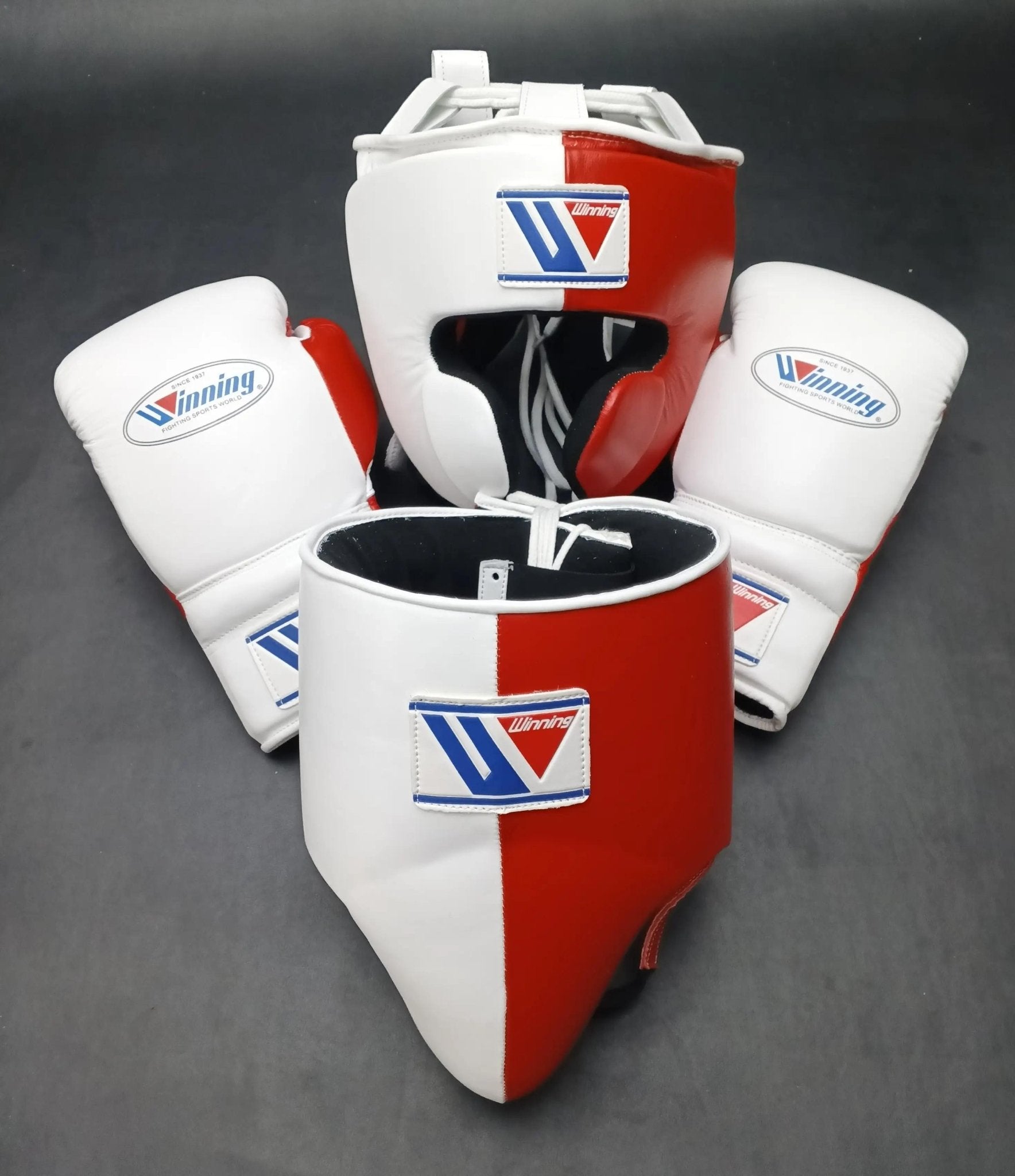 Winning 3 - in - 1 Pro Boxing Kit – Train Hard | White Red | | Handmade Boxing Gear by TRACHTEN HUB
