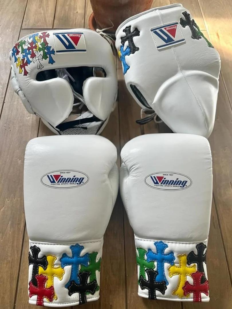 Winning 3 - in - 1 Pro Boxing Kit | White | Chrome Heart Style | Handmade Boxing Gear by TRACHTEN HUB